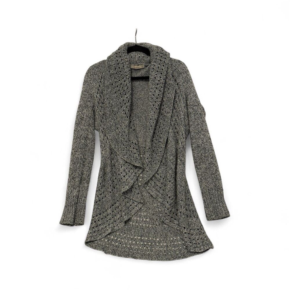 Debbie‎ Morgan Cardigan Womens Medium Gray Marled Open Front Shawl Collar Knit